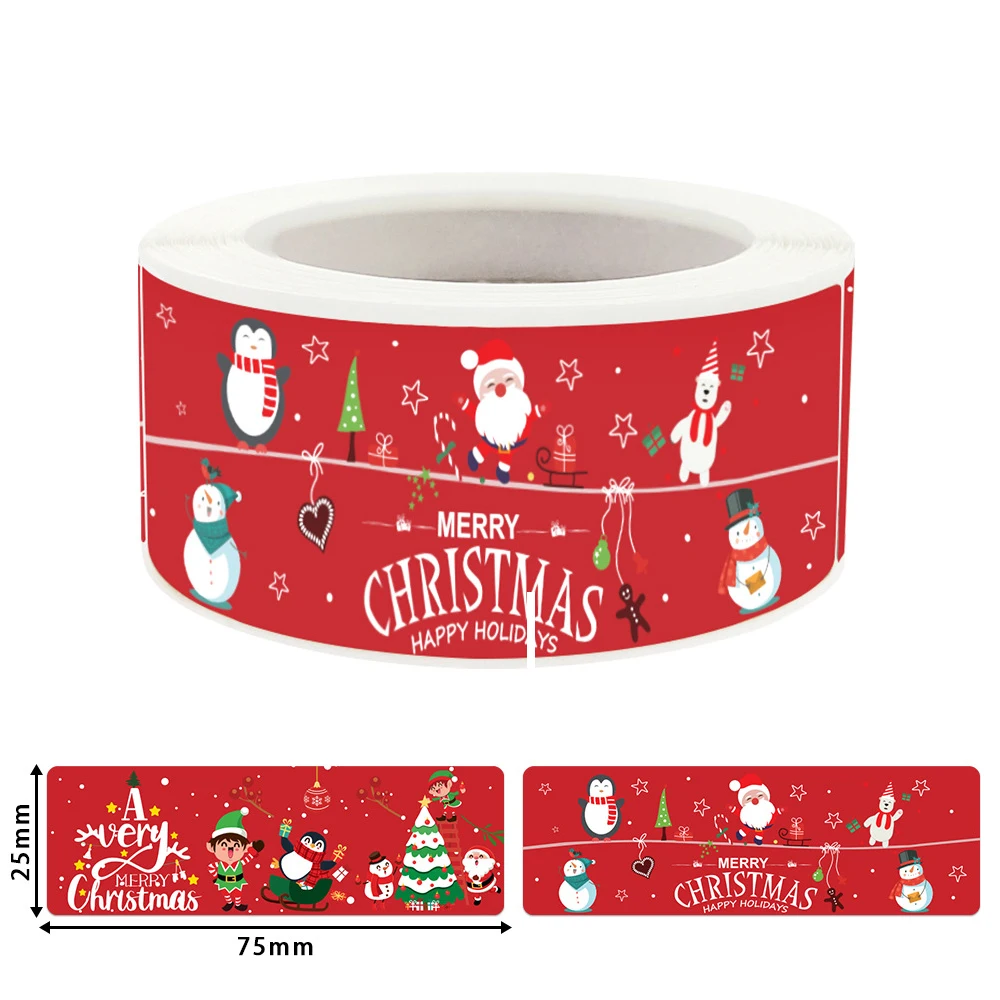 120Pcs/roll 1*3inch Santa Claus Snowman Merry Christmas Stickers Happy New Year Gift Sealing Sticker for Small Business Decor