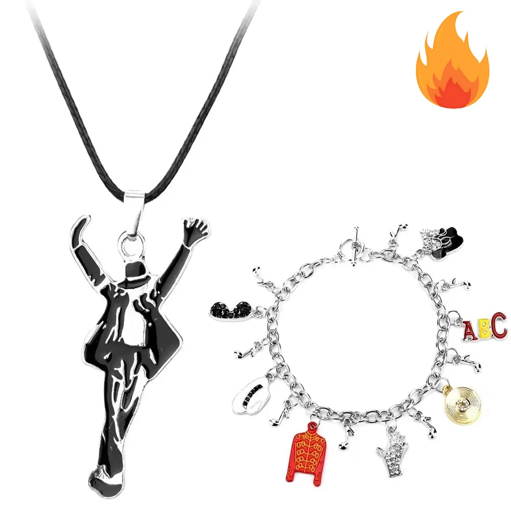 MJ King of Pop Necklace Bracelet for Men Women Creative Gift for Birthday Party Celebration Present