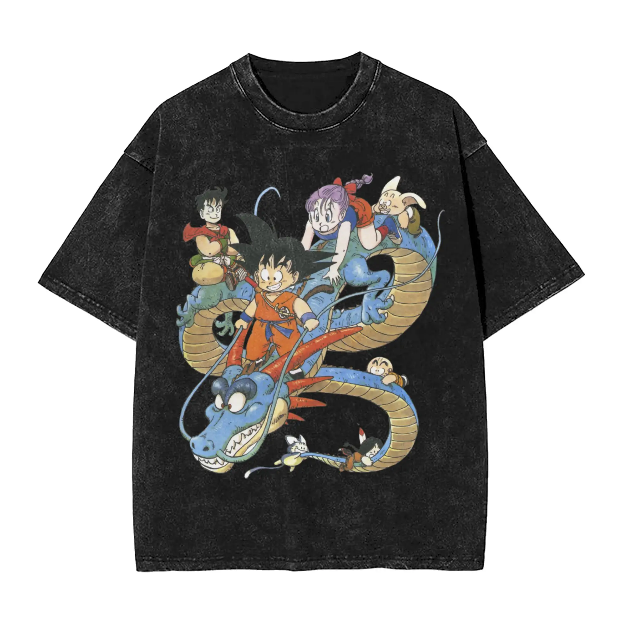Goku Bulma Dragon Ball Washed T Shirts Streetwear Hip Hop T-Shirt Dbz Anime Harajuku Tees for Men Short Sleeve Harajuku Printed