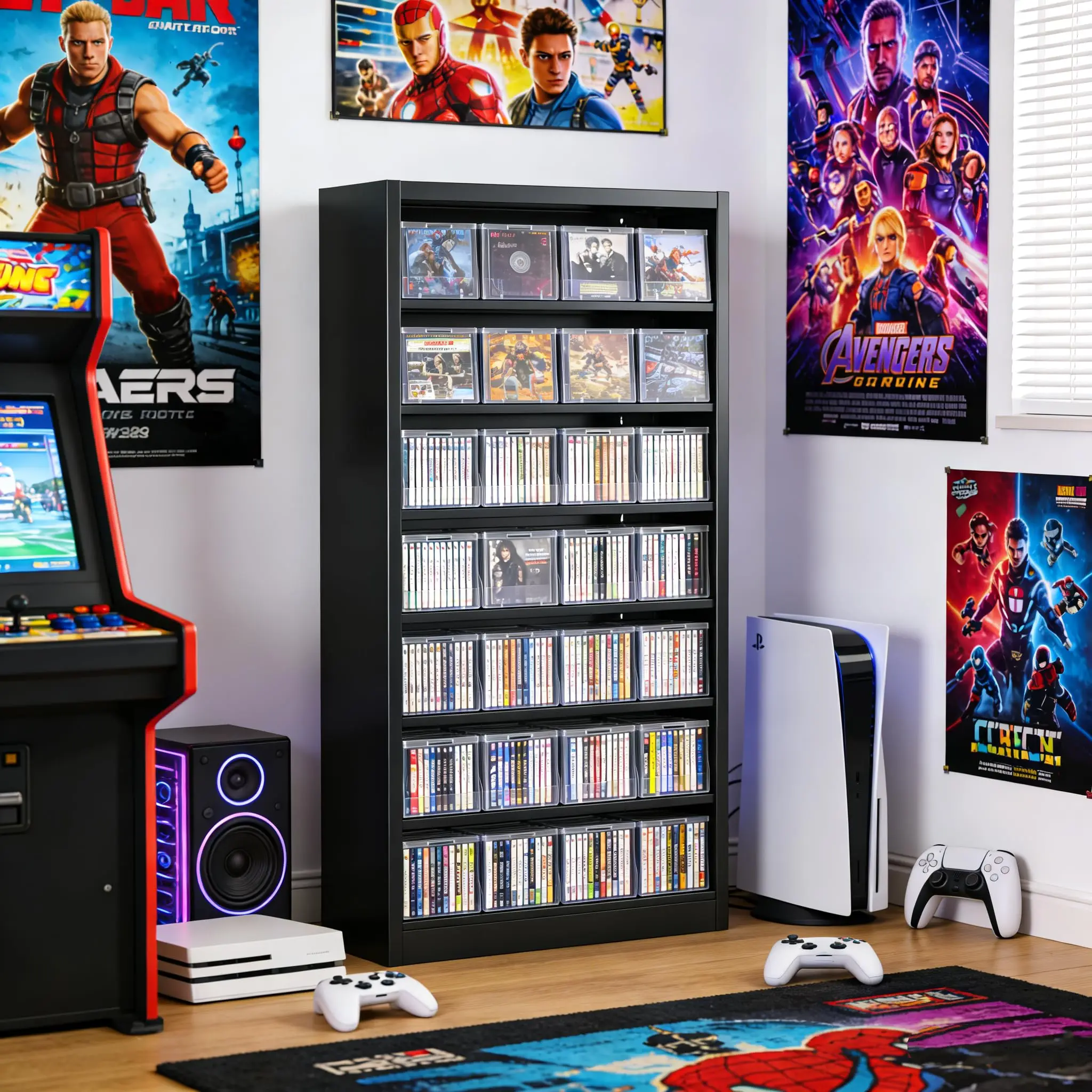 Metal DVD Storage Shelf, 7 Tier CD Rack with Adjustable Shelves
