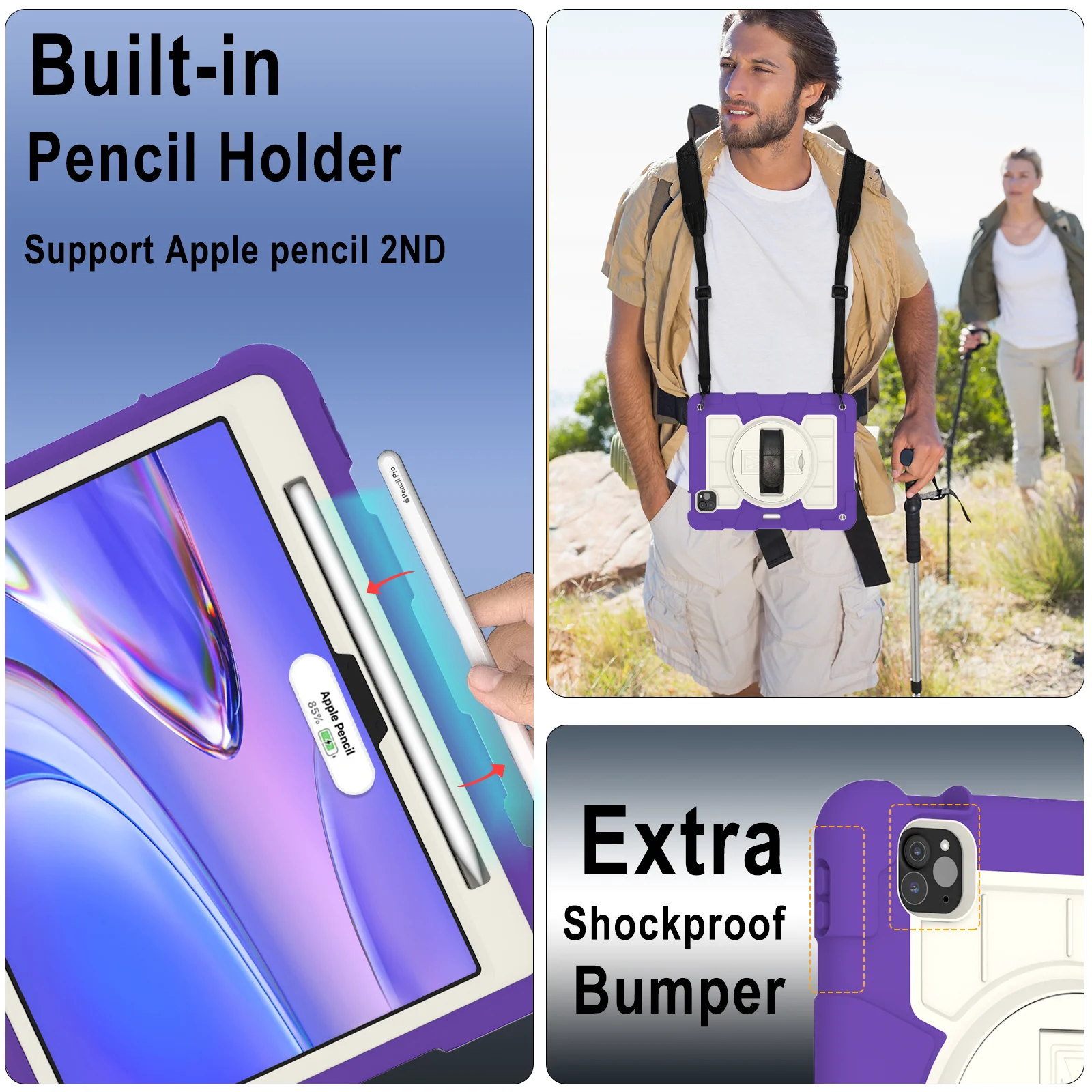 Robuste Hülle für iPad Air 11 M2 2024, Modell A2902, A2899 A2900, 360-Grad-Rüstung, Standabdeckung mit Schultergurt, stoßfest