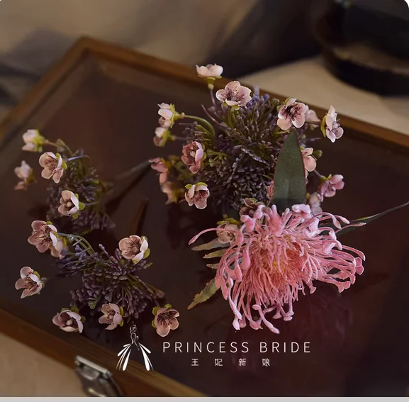 Princess original innovation 2025 bride Korean purple hair fork new Chinese wedding dress cheongsam Hanfu head jewelry