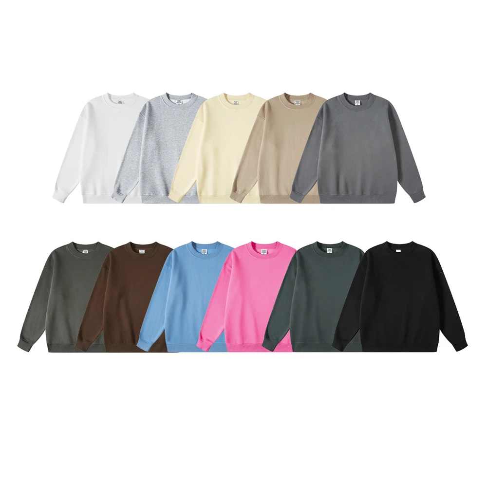 ZODF New Men 345GSM Fleece Sweatshirt Autumn Winter Unisex Loose Solid O-Neck Hoodie Pullovers Streetwears HY0011