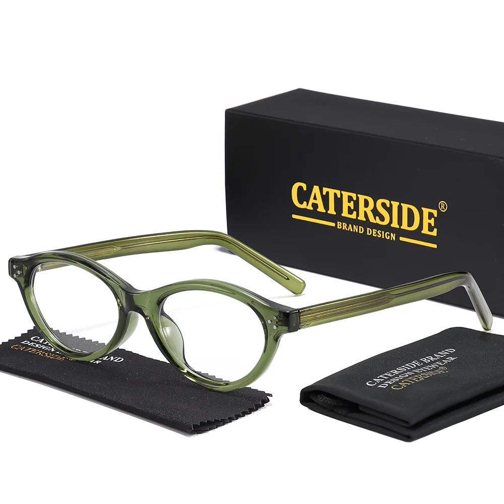 CATERSIDE Retro Damen Cat-Eye-Brille mit flachen Gläsern, TR-90, ovaler, dicker Rahmen, für Outdoor, Business, Festival, Geschenkbrille – Detail 8