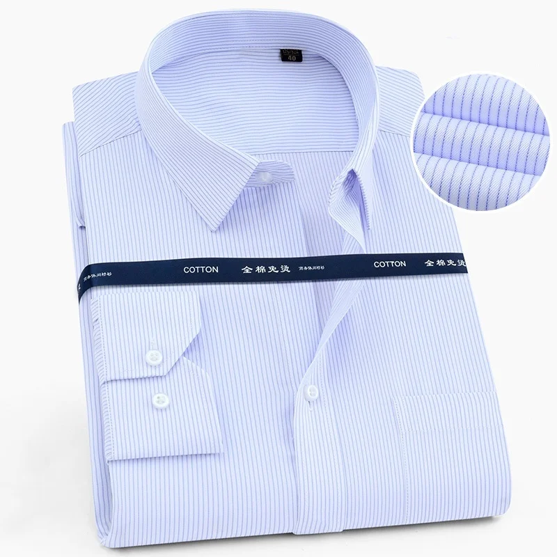 Quality 100%Cotton Men Dress Long Sleeve Shirt Solid Male Plus Size Regular Fit Business Social Office Shirt White Blue S-8XL