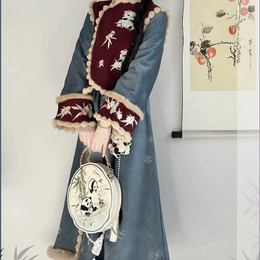 Japan Hanfu Round Velvet New Chinese-Style Vest Fake Two-Piece Improved Cheongsam For Autumn And Winter To Keep Warm