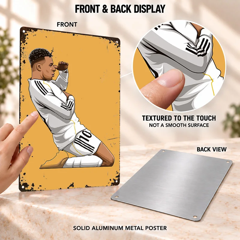 Kylian Mbappé Textured Metal Posters Athletic Action Graphic Bedroom Wall Art Personalized Aluminum Sign Athlete Birthday Gift