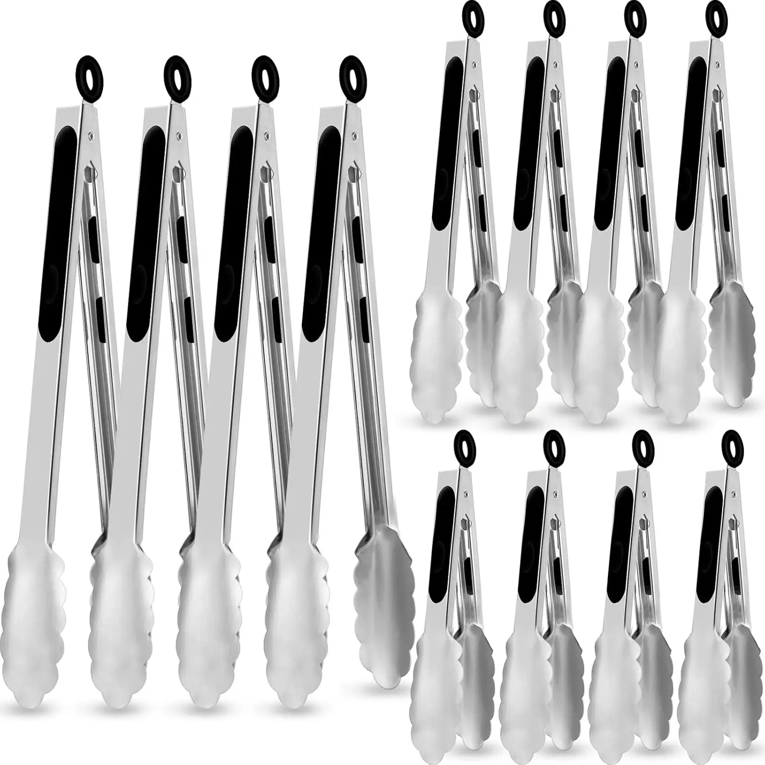 

12 Pack Stainless Steel Kitchen Tongs 7/9/12 Inches with Non Stick Clips for Grilling Salad Buffet