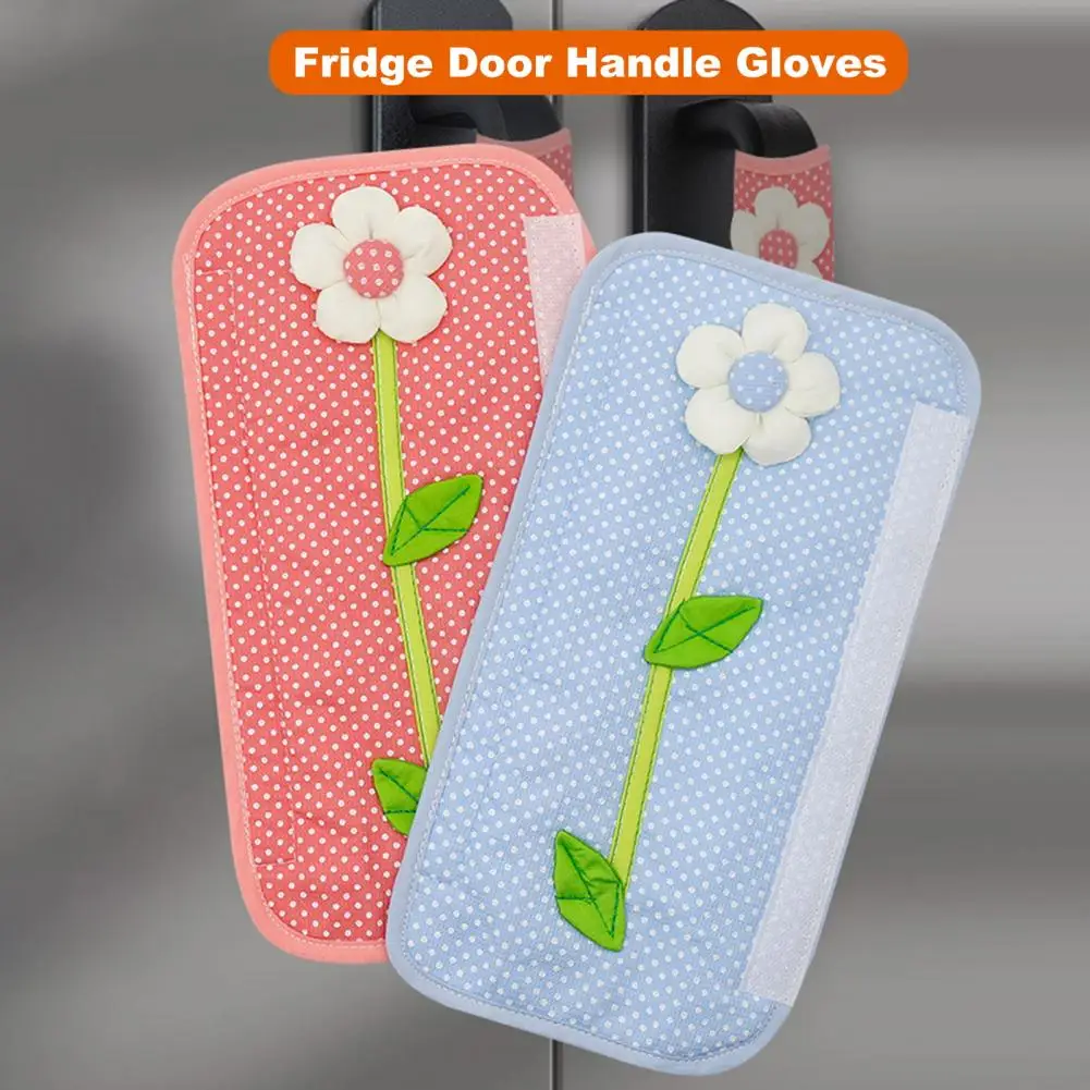 Fridge Door Handle Gloves Flower Design Refrigerator Door Handle Covers Wear Resistant Washable Doorknob Covers Set of 2