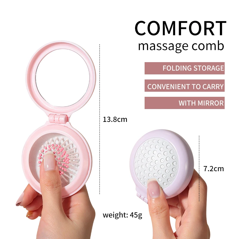 1 قطعة مستديرة قابلة للطي مرآة لوضع مساحيق التجميل مجموعة مشط 2 في 1 صغيرة صغيرة محمولة باليد اللمس متابعة HD مرايا الغرور #2