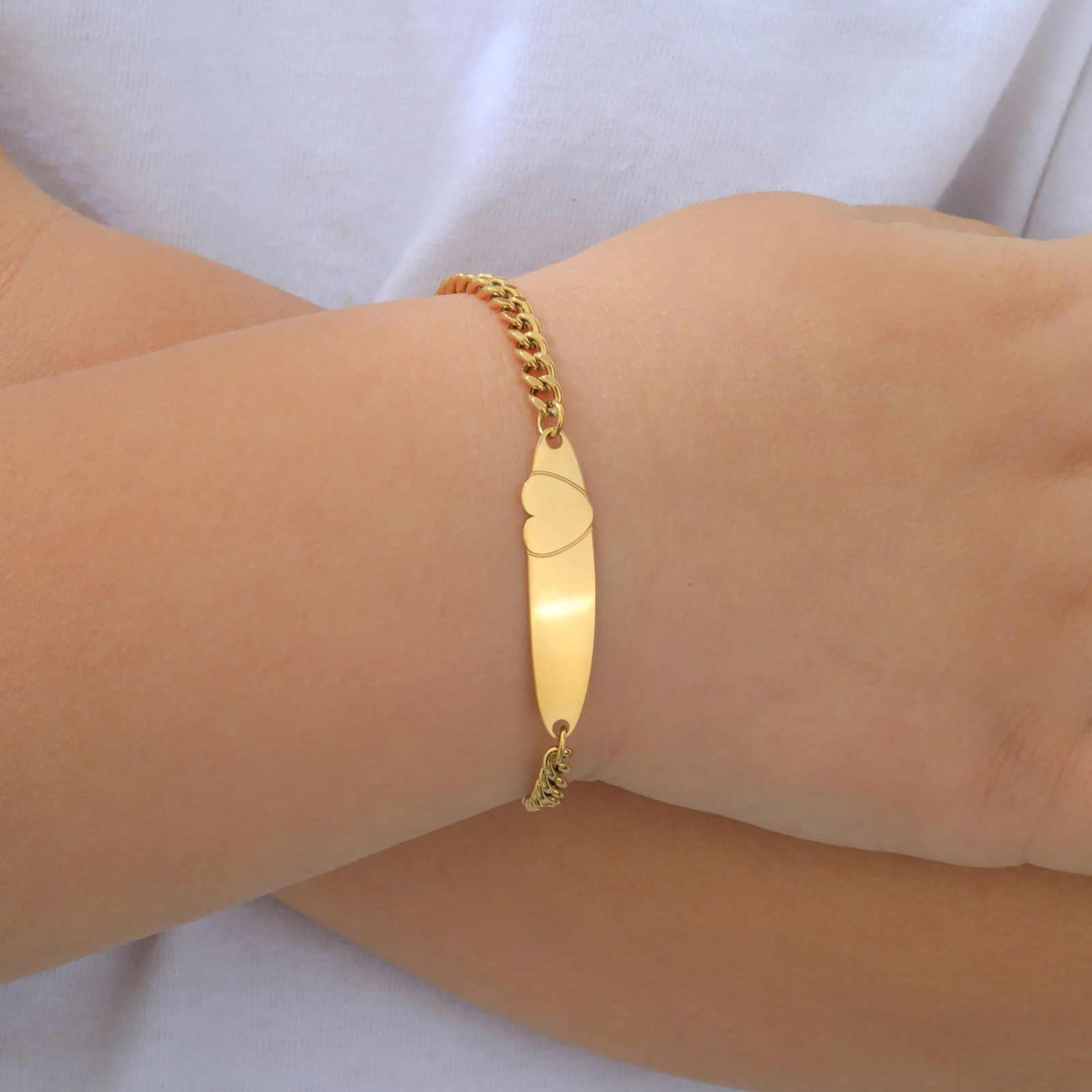 Free Engraving Heart shape Bracelet for Baby,Child\'s Custom Name Date Bracelet, Gold Color Stainless Steel Bracelets As Gifts