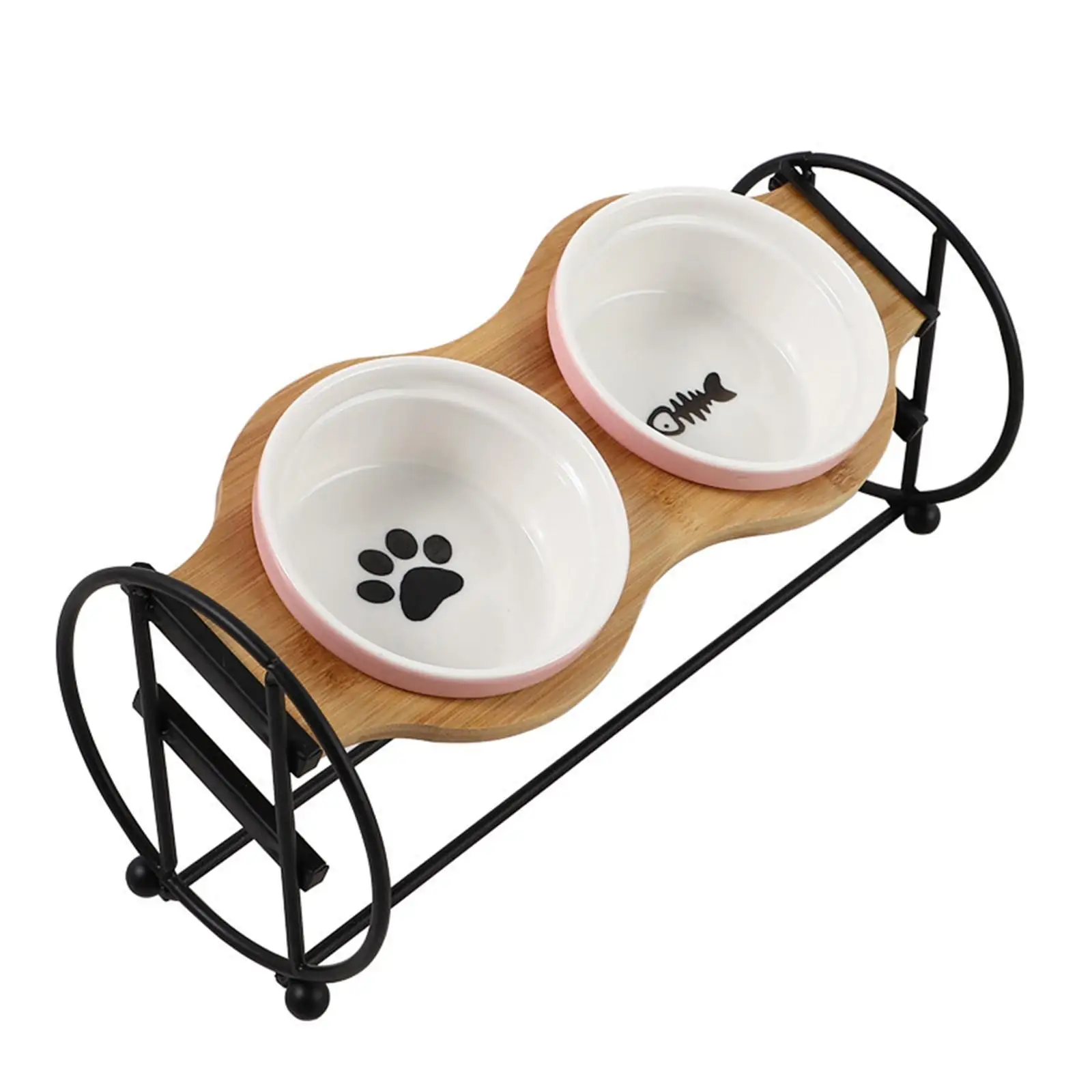 Double pets food Feeder Holder Feeding Station Grimalkin water and Food Bowls Non Slip Elevated Raised Bowls Stand Rack