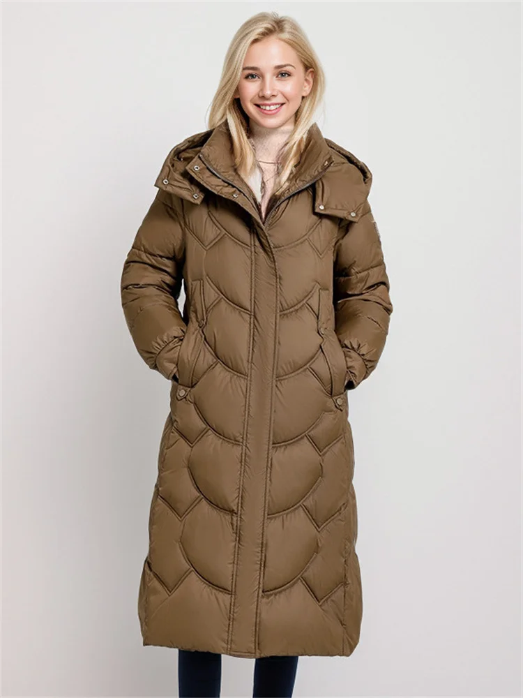 Plus Size Woman Down Jacket Long Coat Winter New Hooded Fashion Warm Thicken Zipper Coat Woman Winter Overcoat