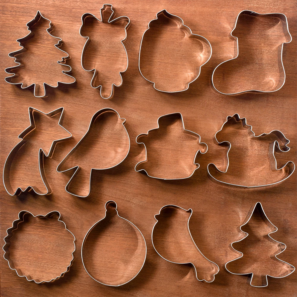 KENIAO Christmas Cookie Cutter Set - 12 PC - Holiday Winter Biscuit Fondant Bread Molds - Stainless Steel - by Janka