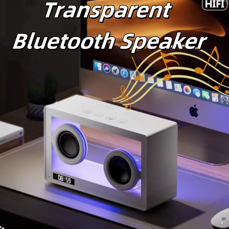 

Portable Alarm Clock Bluetooth Speaker Vintage Hifi Soundbar Wireless Colorful Atmosphere Light with Mic Support TF Card Play