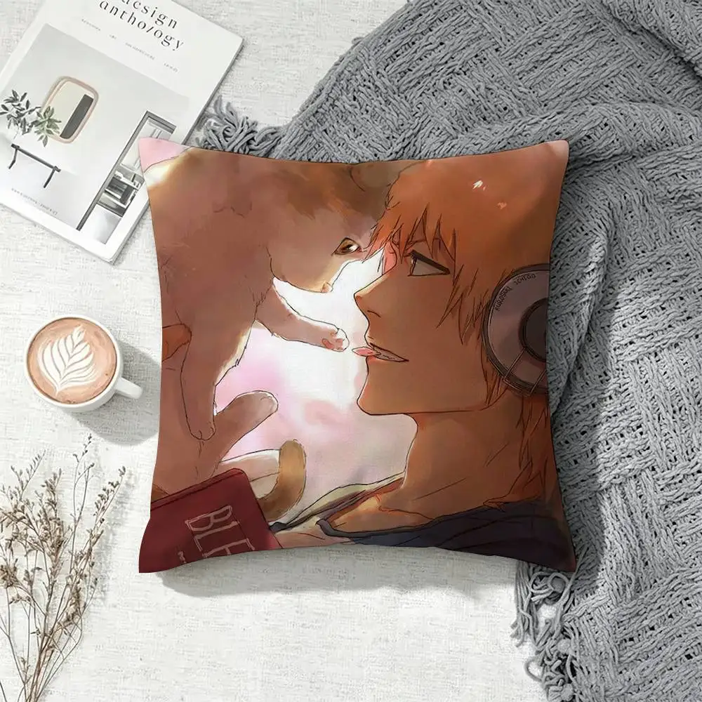 Ichigo Kurosaki Bleach  Square Pillow Case Multi Sizes For Car Home Bedroom Decor Custom Valentine Gifts