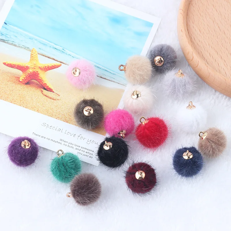 10pcs Diy Earrings Imitation Mink Beads Autumn And Winter Pendant Hair Ball Earrings Handmade Accessories Pendant Material Charm