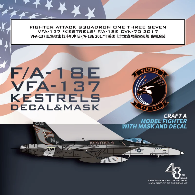 Galaxy G48034/G72033 1/48 1/72 Scale Fighter Attack Squadron VFA-137 Kestrels F/A-18E CVN-70 2017 Decals & Mask for Meng/Academy