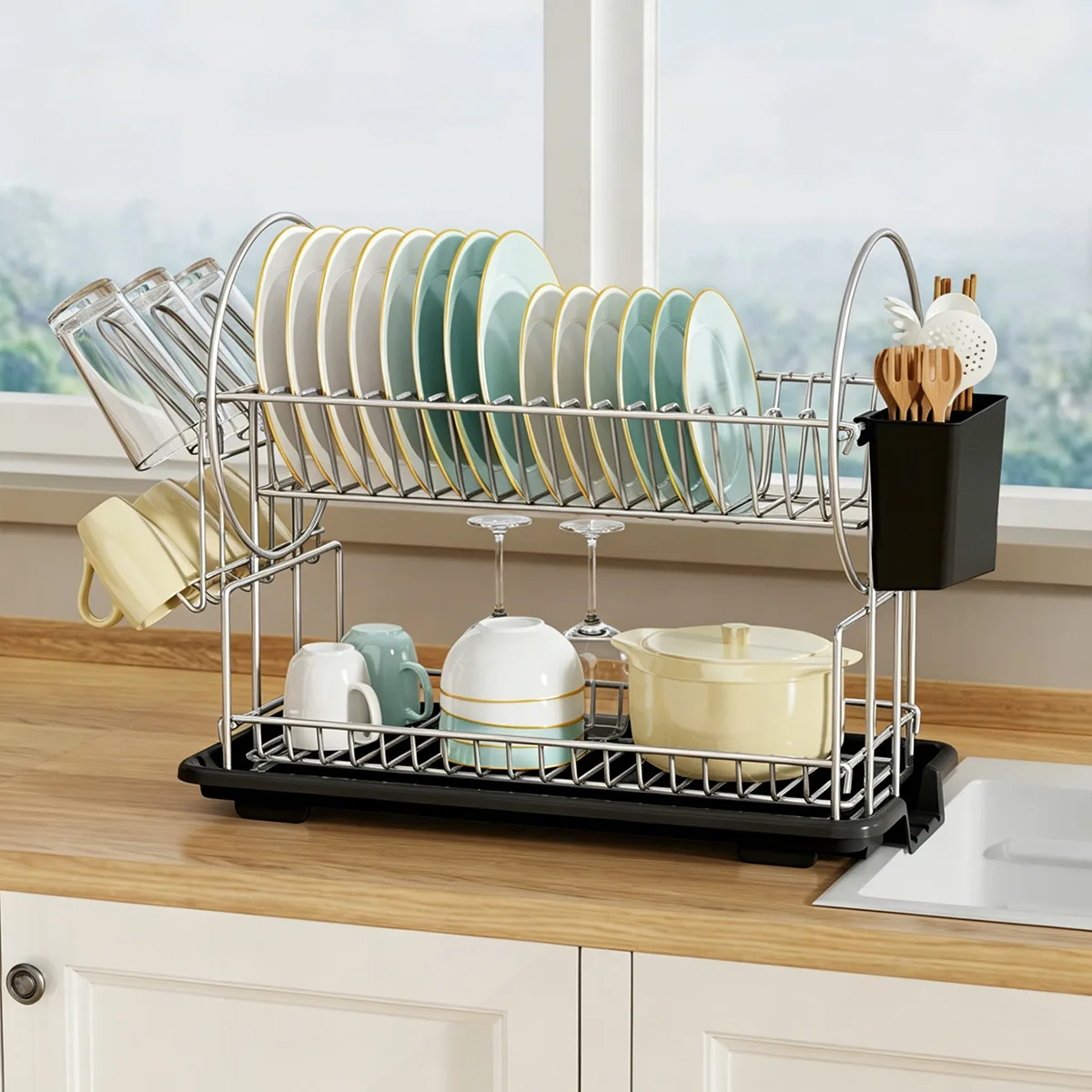 2-tier-dish-drying-rack-for-kitchen-detachable-large-organizer-with-utensil-holde-and-extra-drain-tray-countertop-dryer