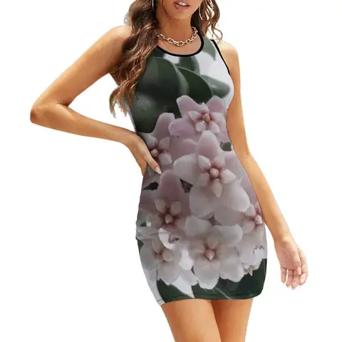 होया कार्नोसा ब्लूम वैक्स प्लांट फूल गुलाबी हरा उष्णकटिबंधीय पत्ता पत्तियां स्लीवलेस सनड्रेस महिलाओं के लिए सुरुचिपूर्ण कपड़े 8 best sales हरा गाउन - №2