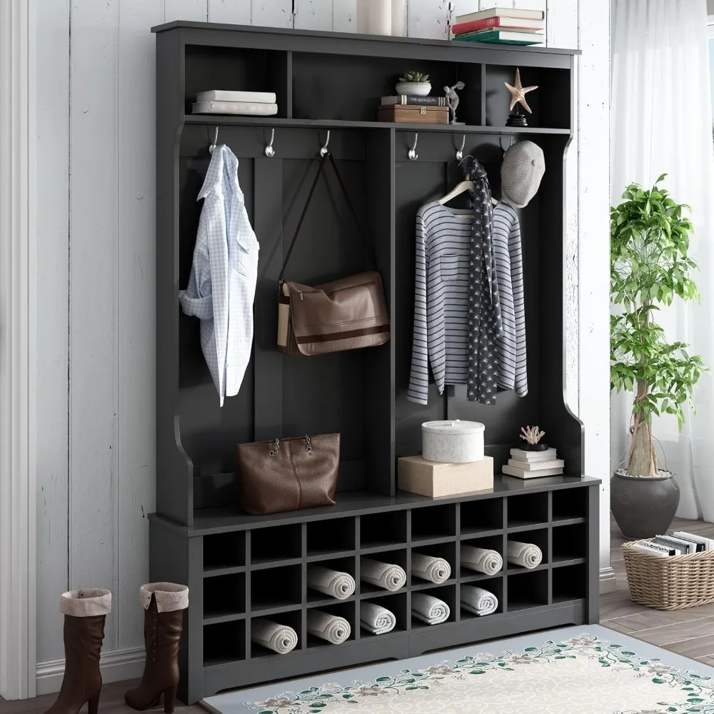 

Coat Rack, Hall Tree Entryway Bench with Coat Rack, Coats Rack with Storage Bench for Entrance Hallway Living Room Bedroom