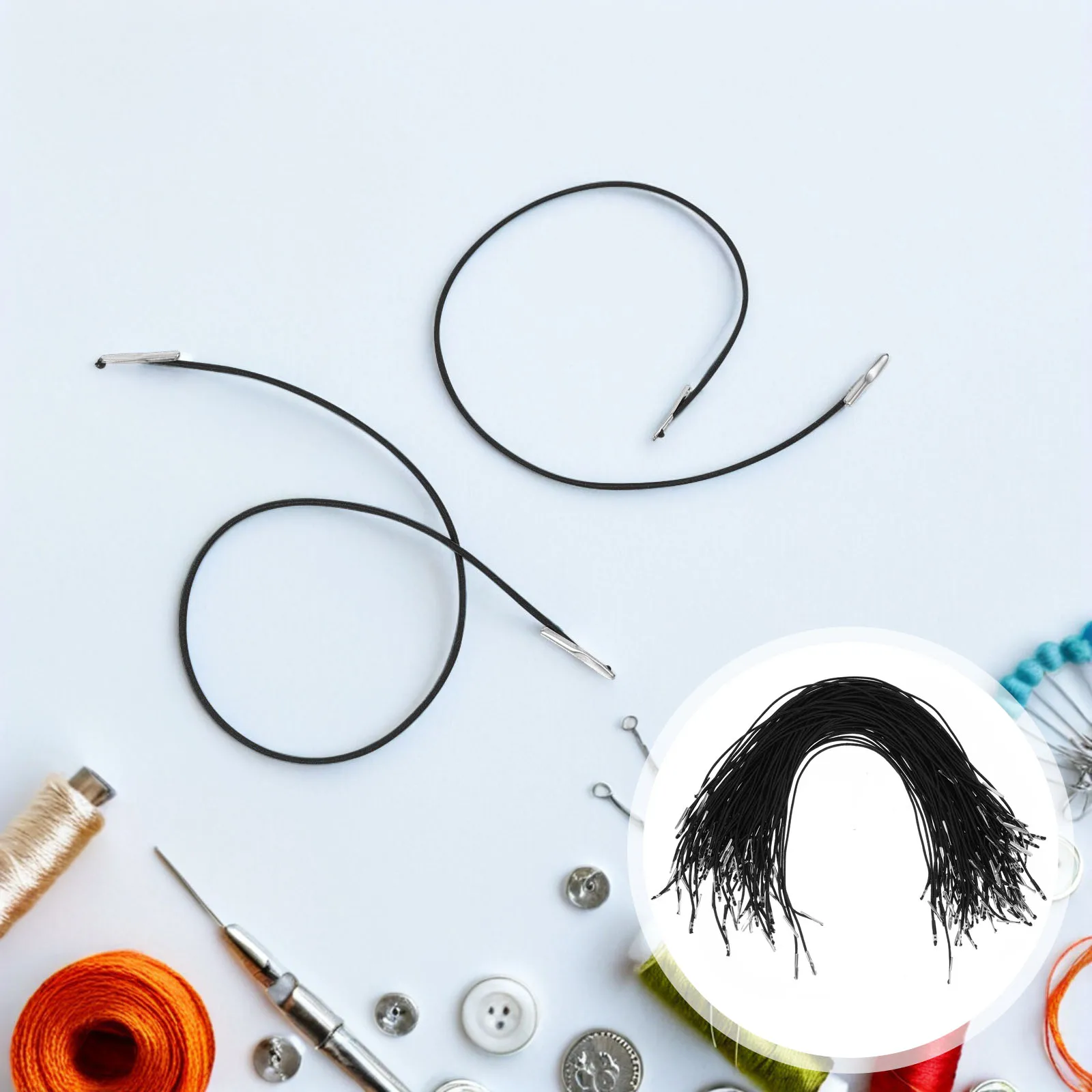

100pcs Barbed Elastic Cord With Metal Ends Black Stretchable Rubber Bands For Mask Making Book Binding Craft Straps Elastic