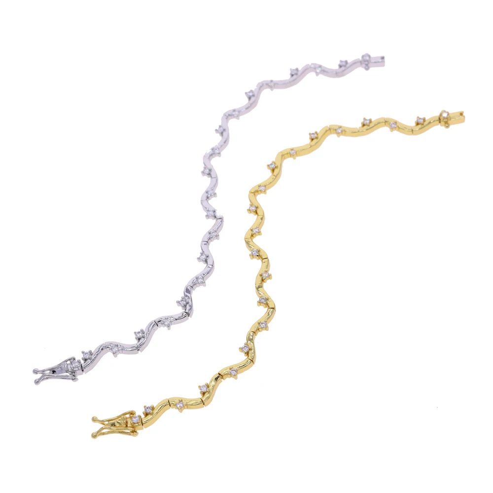 Size 17cm Wave Shape Cz Tennis Bracelet for Women Sparkling Cubic Zirconia Gold Silver Color Fashion Jewelry Gift Wedding Party