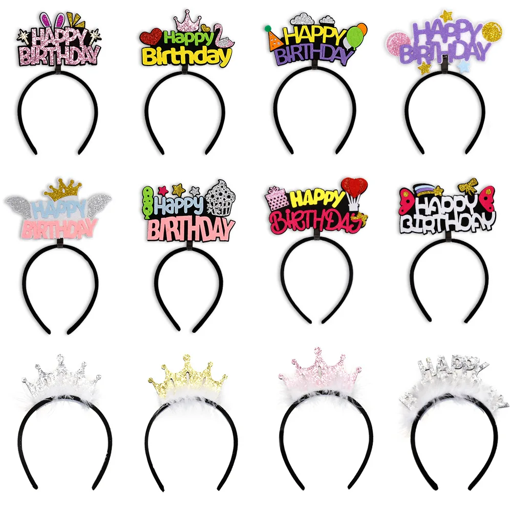 Crown BirthdayHeadwear Children Adults Happy Birthday Headband Happy Birthday Letter Head Band Happy Birthday Party Hair Decor