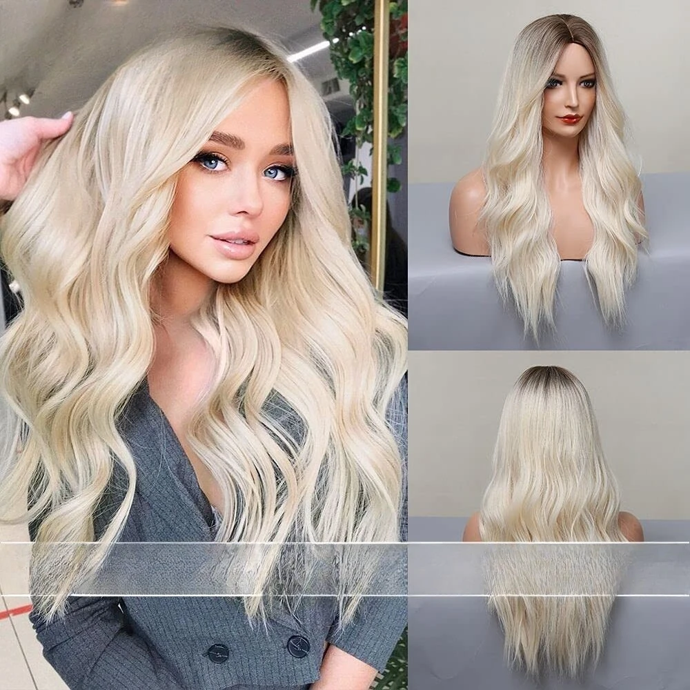 

Temperament Muse wig, medium and gradual change of golden big waves long curly hair, high temperature silk European and American