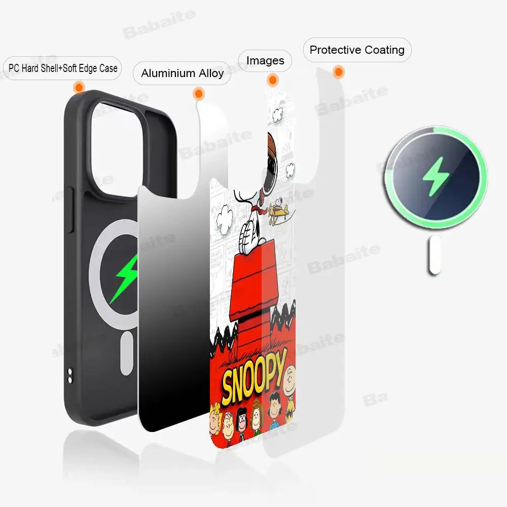 Cute Cartoon S-Snoopys Magnetic Matte Phone Case For iPhone 16 17 15 14 13 12 11 For Magsafe Wireless Charge Cover view 2