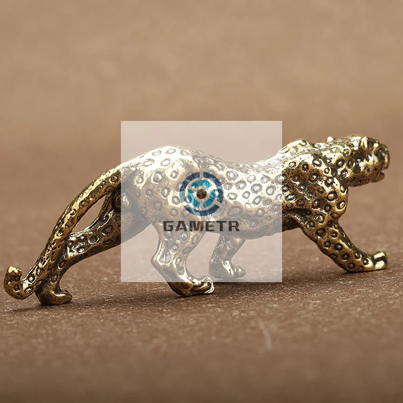 Brass Solid Vintage Cheetah Small Statue Desktop Ornaments Lucky Animal Leopard Figurines Miniatures Crafts Decoration