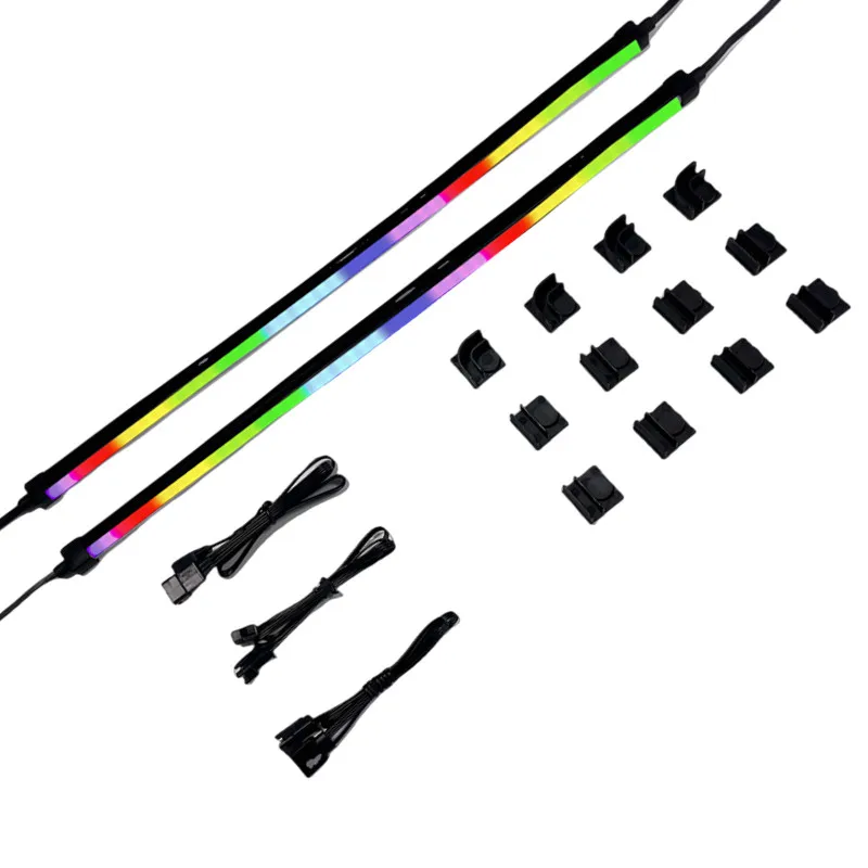 NEON Addressable RGB PC LED Strip, 2x15.7in Diffused Rainbow Magnetic ARGB Strip for 5V 3-pin Aura SYNC Gigabyte with 12pcs Stro