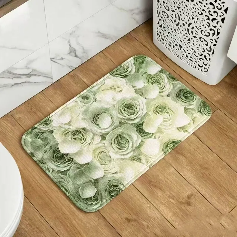 Vintage Multi Tone Rose Bloom Print Doormat Decor Bathroom Floor Mat for Home Western Thanksgiving Holiday and Mother's Day