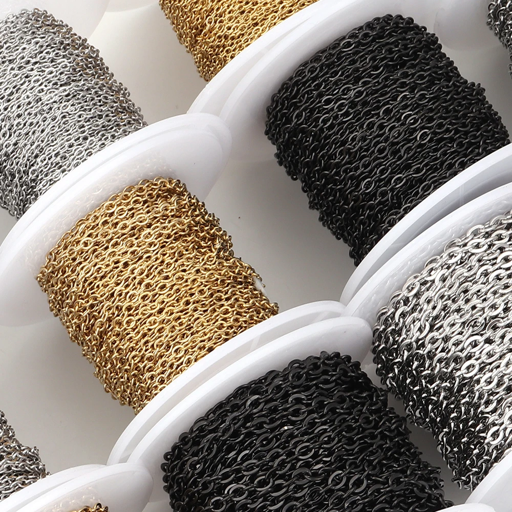 10 ياردة/لفة سلاسل الفولاذ المقاوم للصدأ 1/1.5/2/2.5/3 مللي متر تويست ربط سلسلة لصنع المجوهرات عقد دي اي واي سوار لوازم بالجملة