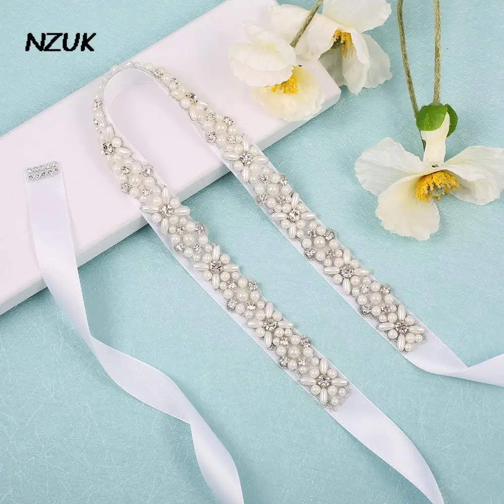 

NZUK Pearl Bridal Belts for Women Dresses Plus Size Beads rhinestones Women Wedding Sash Bridesmaid Belts stones cinto strass