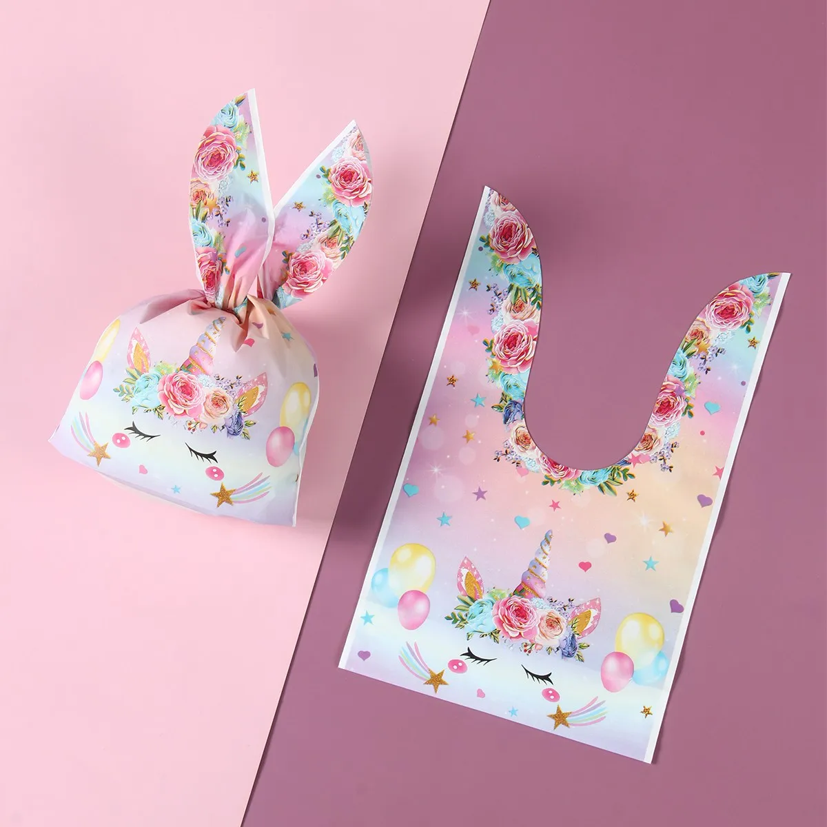 Unicorn Rabbit Ear Bags Birthday Party Decoration Candy Bags for Girls Unicorn Party Baking Baby Shower Party Supplies