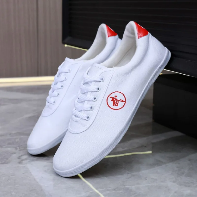 Sport Flat Shoes Female Shoe Martial Arts Shoes Training Cowhide Soles Performance Shoes White Cotton Lace-UP Unisex Shoes