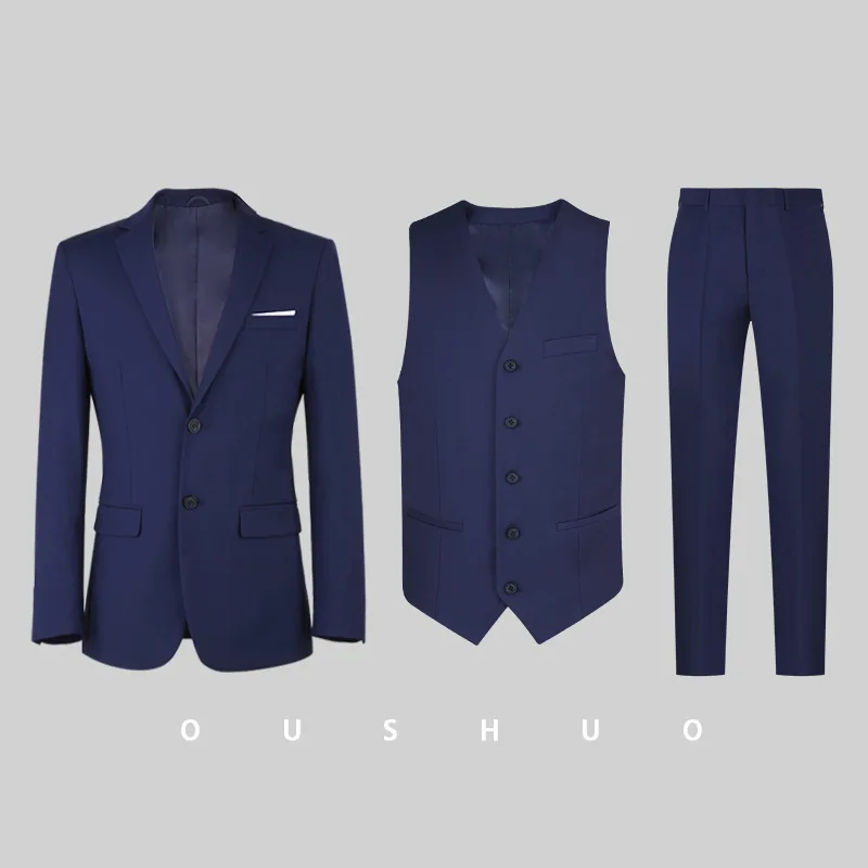 Traje de negocios azul para hombre, traje de 3 piezas, un botón, para reuniones, fiestas, bodas, ocasiones formales