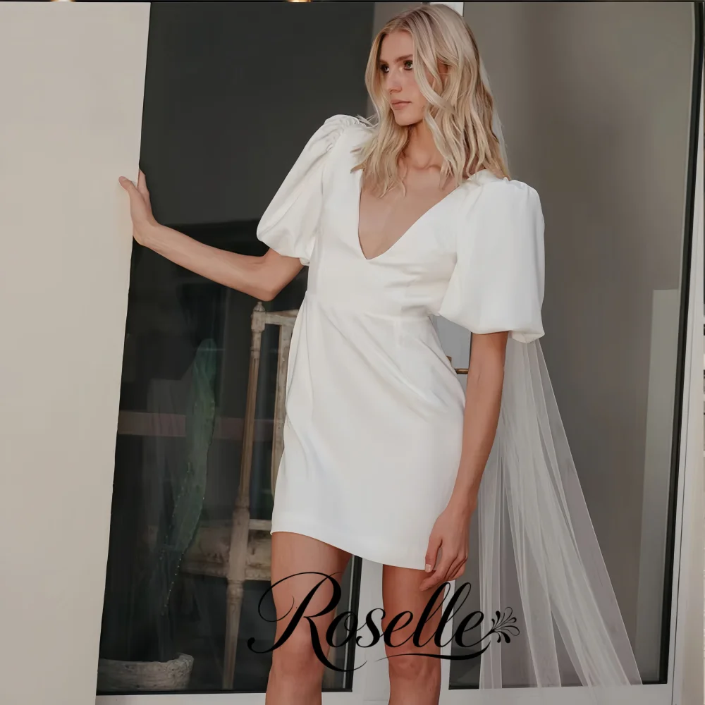 DREAM Customized Modern Puff Short Sleeves Wedding Dresses Sexy V-Neck Backless A-Line Mini Bridal Gowns Robe De Mariee 2026
