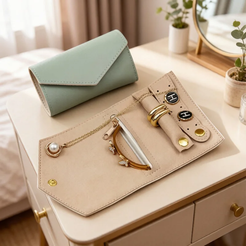 Portable Jewelry Organizer Bag for Women, Travel Multifunctional Storage Roll for Earrings Ring & Necklace, PU Creative Case