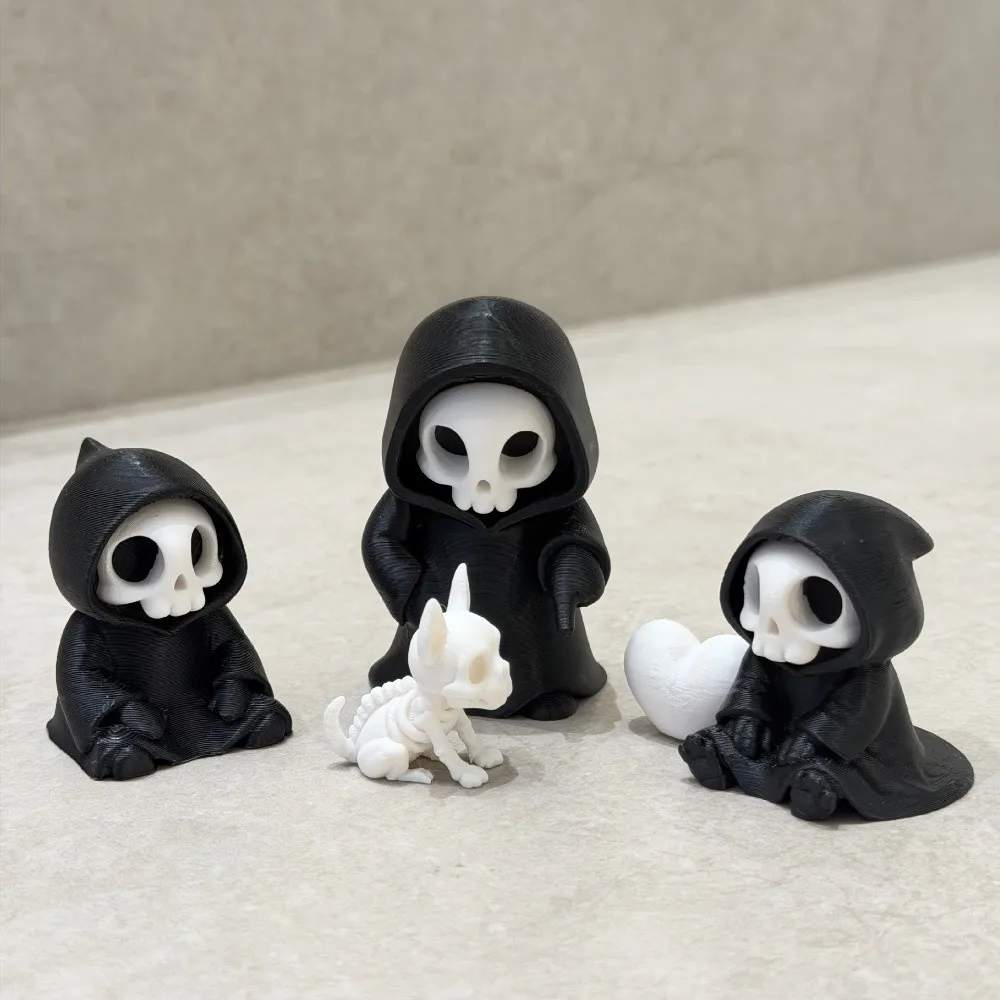 Spooky Car Decor PLA Skeleton Figurine Cute Black Halloween Miniature Chibi Detailed Grim Reaper Collectors