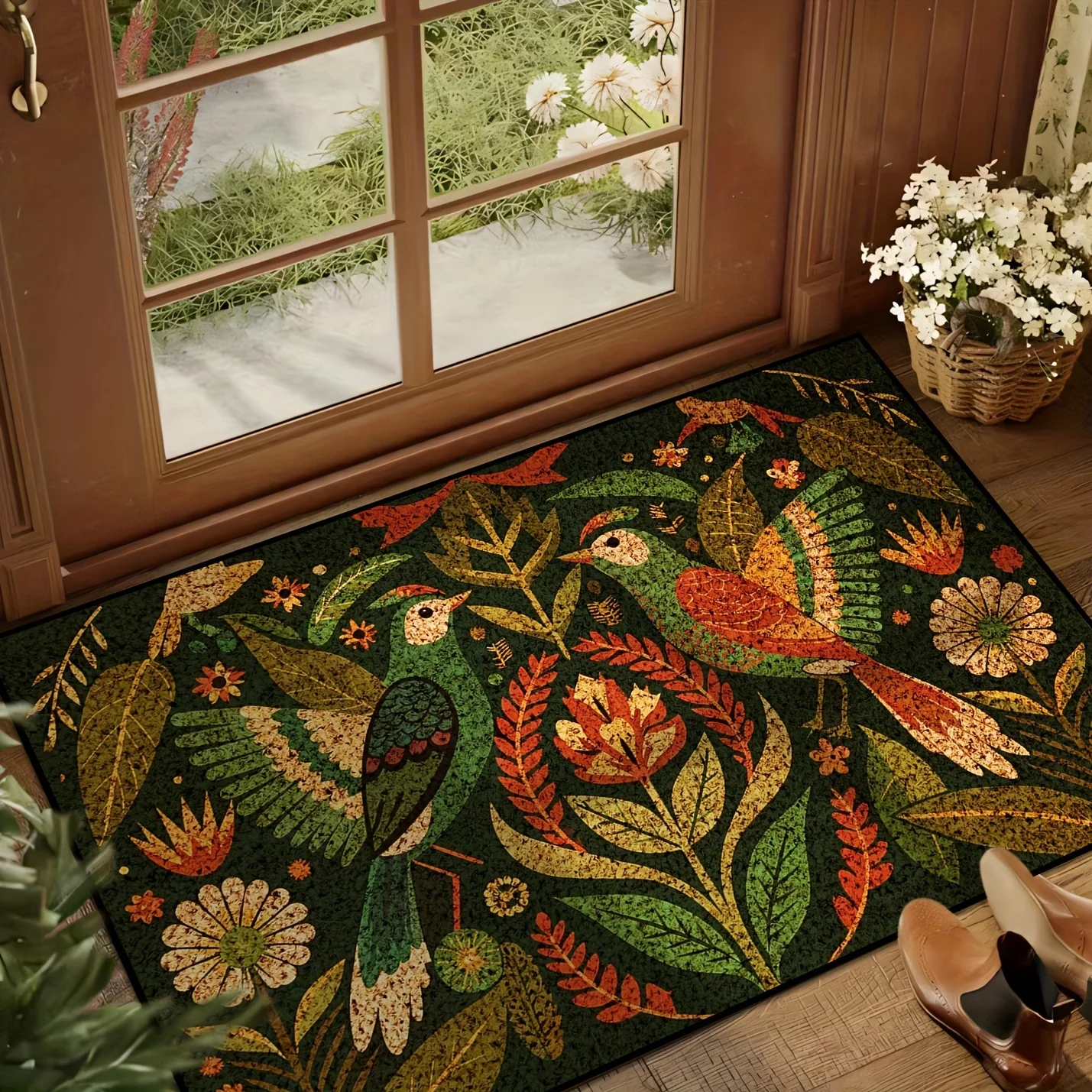 VIKAMA American Country Outdoor Summer Birdsong Flower Floor Mat Entry Rug Entryway Foyer Hallway Home Decoration