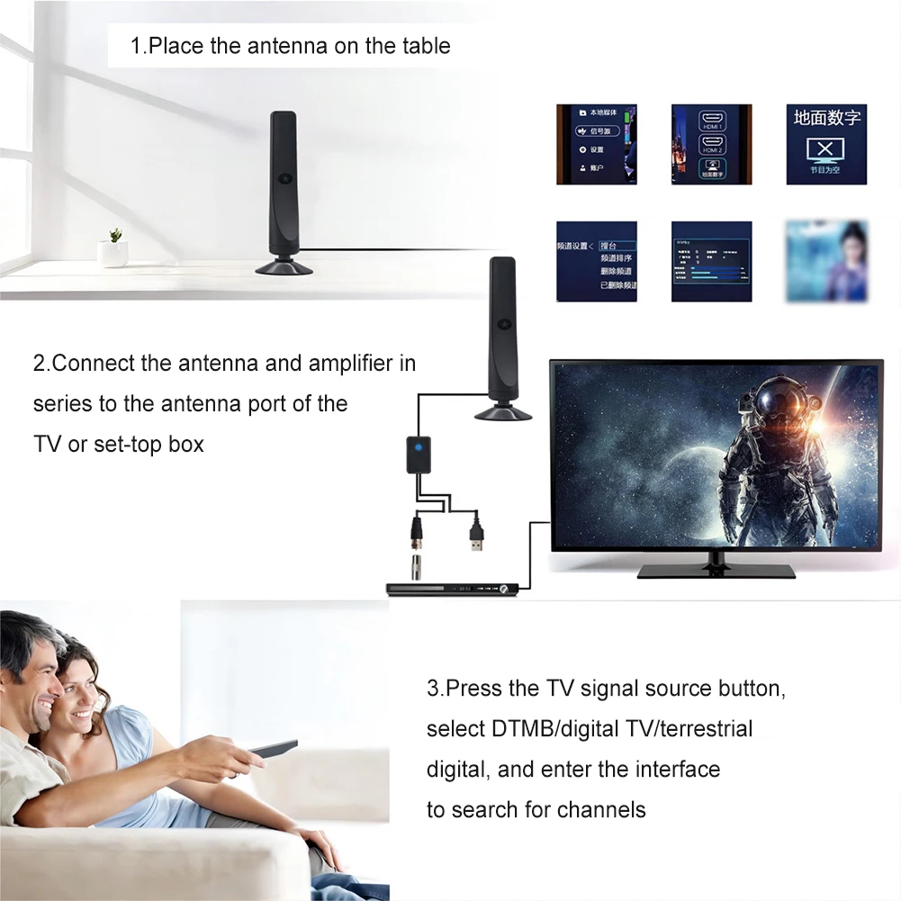 Digital TV Antenna with Signal Booster Suction Cup TV Antenna 50 Mile Range 25DBI Plug Play 1080P Antenna Outdoor Indoor Antenna