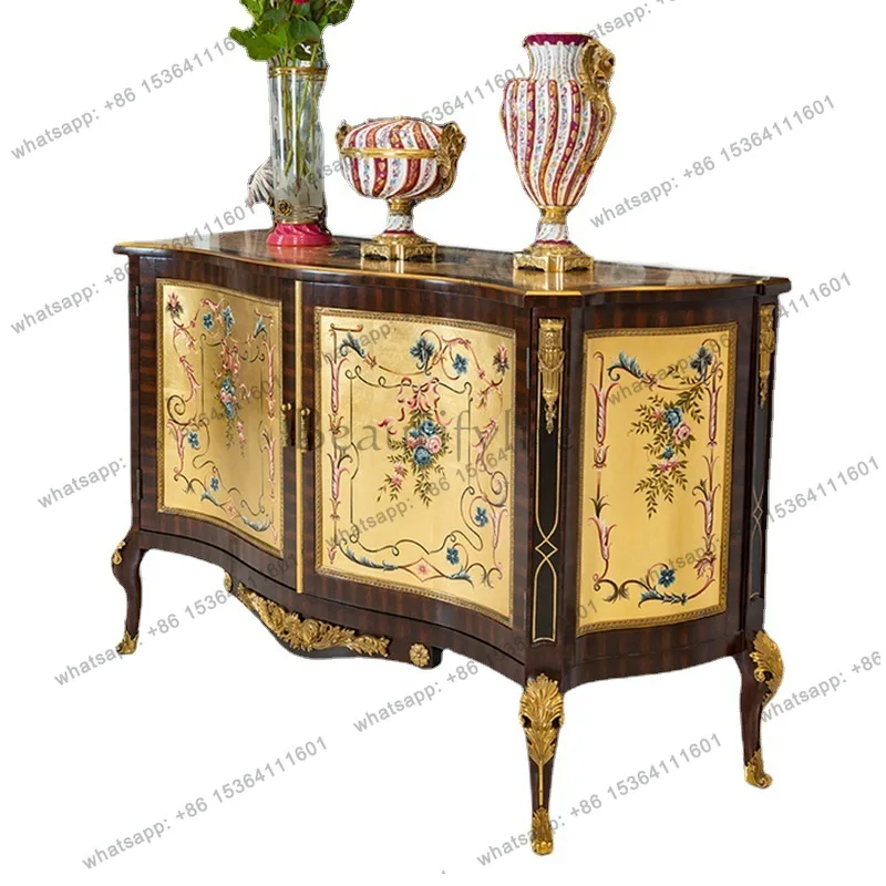 

French retro solid wood luxury gold foil decorative ca***et European vil******ing side ca***et
