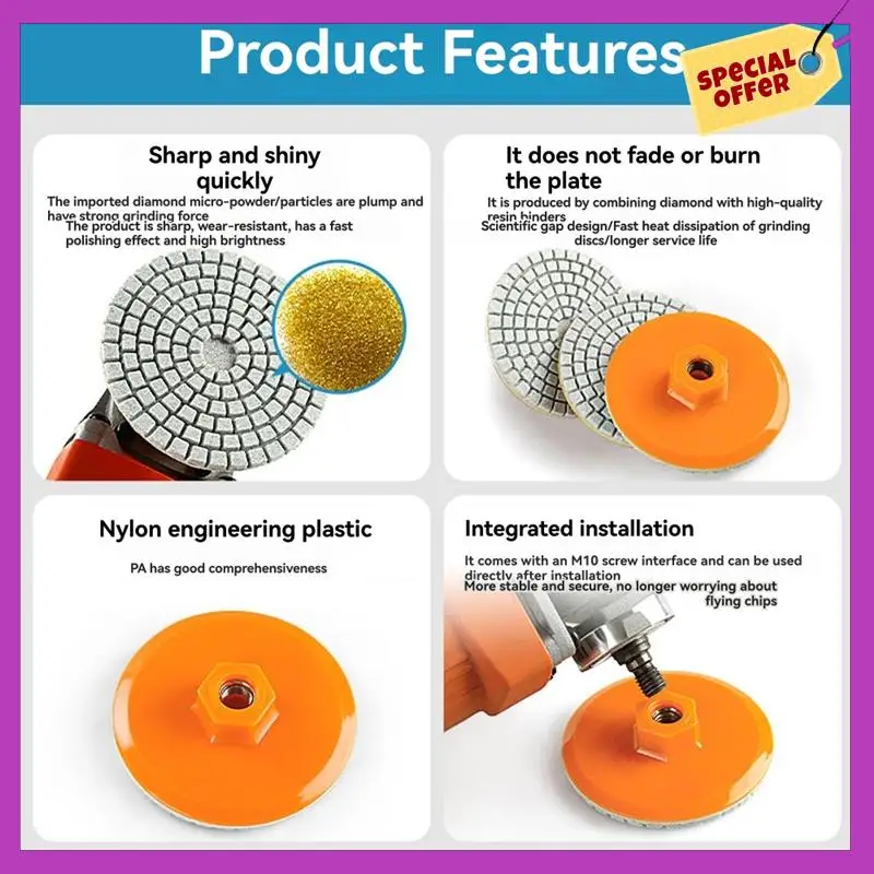 

HFIL-5PCS 80Mm Angle Grinder Tile Trimming Disc Dry Polishing Marble Porcelain Chamfering Grinding Edge M10