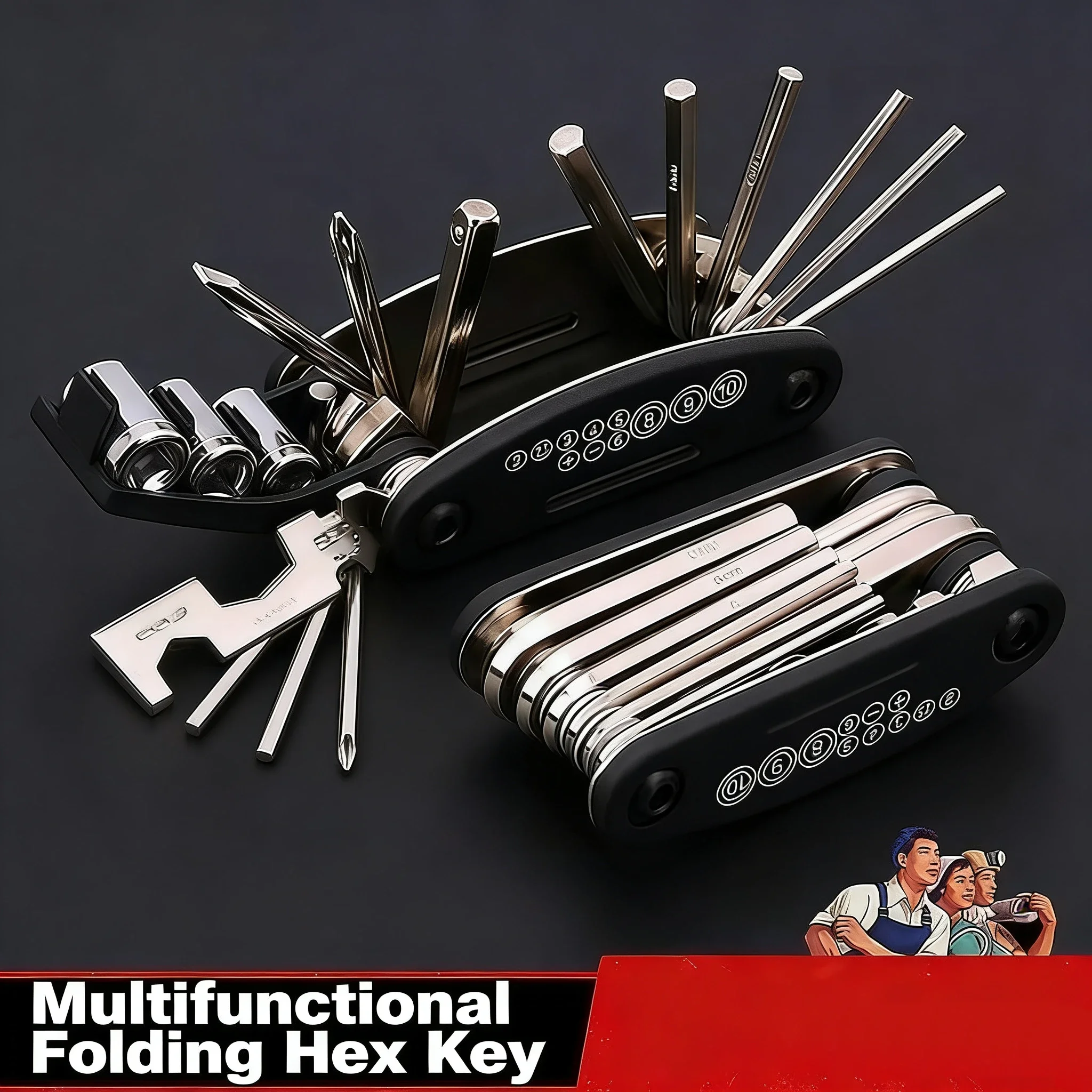 

16-in-1 Foldable Hex Screwdriver & Spanner Set, Durable Bicycle & Electric Bike Repair Tool Kit for Home & Outdoor Maintenance