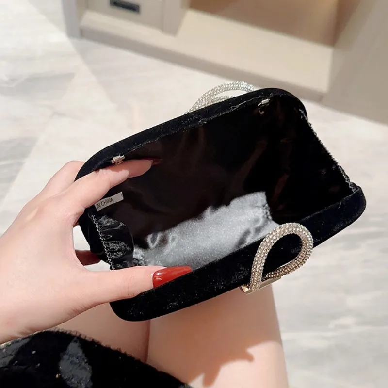 Luxy Moon Wedding Womens Clutches Shiny Handbags Luxury Ladies Prom Party Bags Black Rhinestone Purses Z665