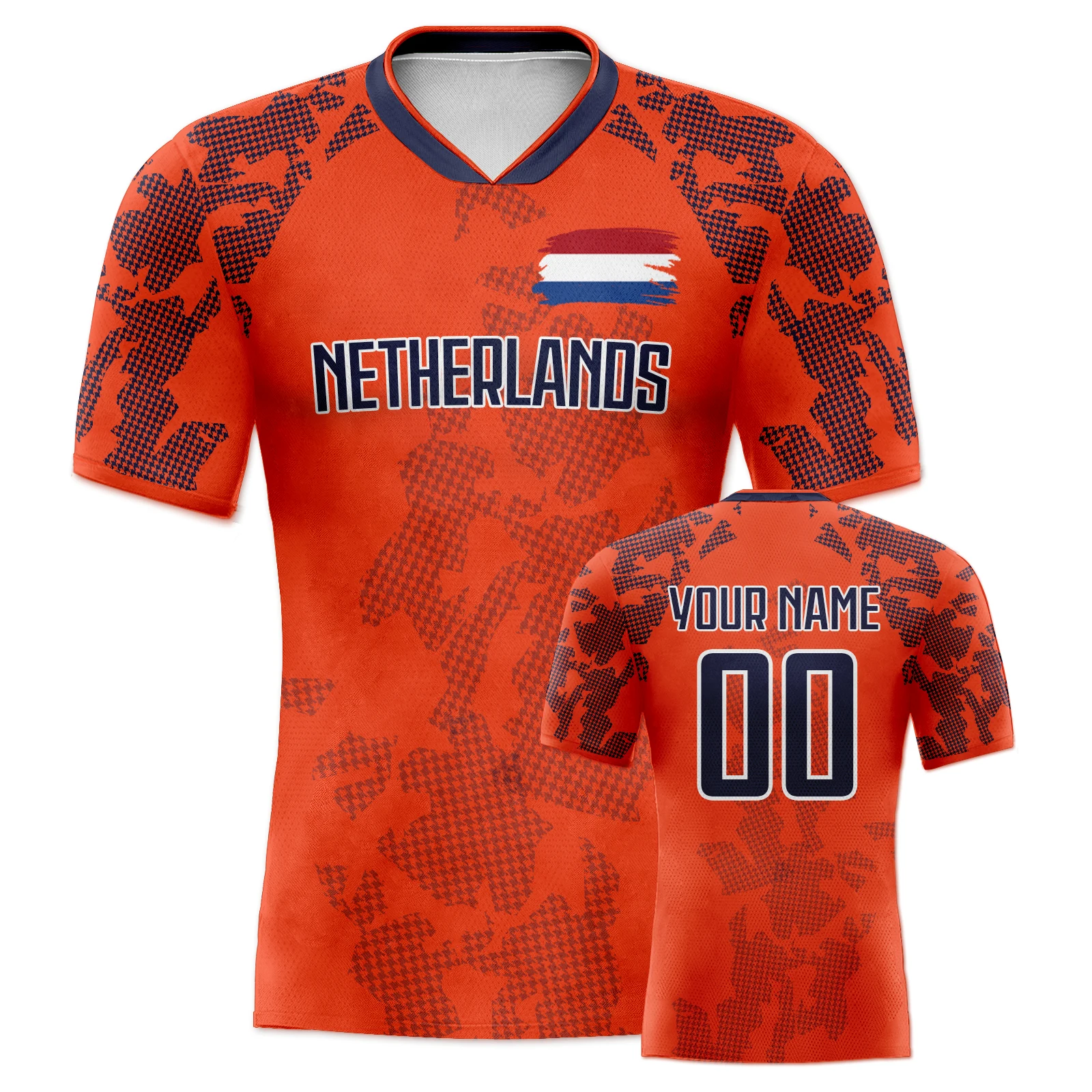 Custom Netherlands Soccer Jersey Personalized Name Number, National Team Football Shirt V-Neck Flag Design for Men Kids Women