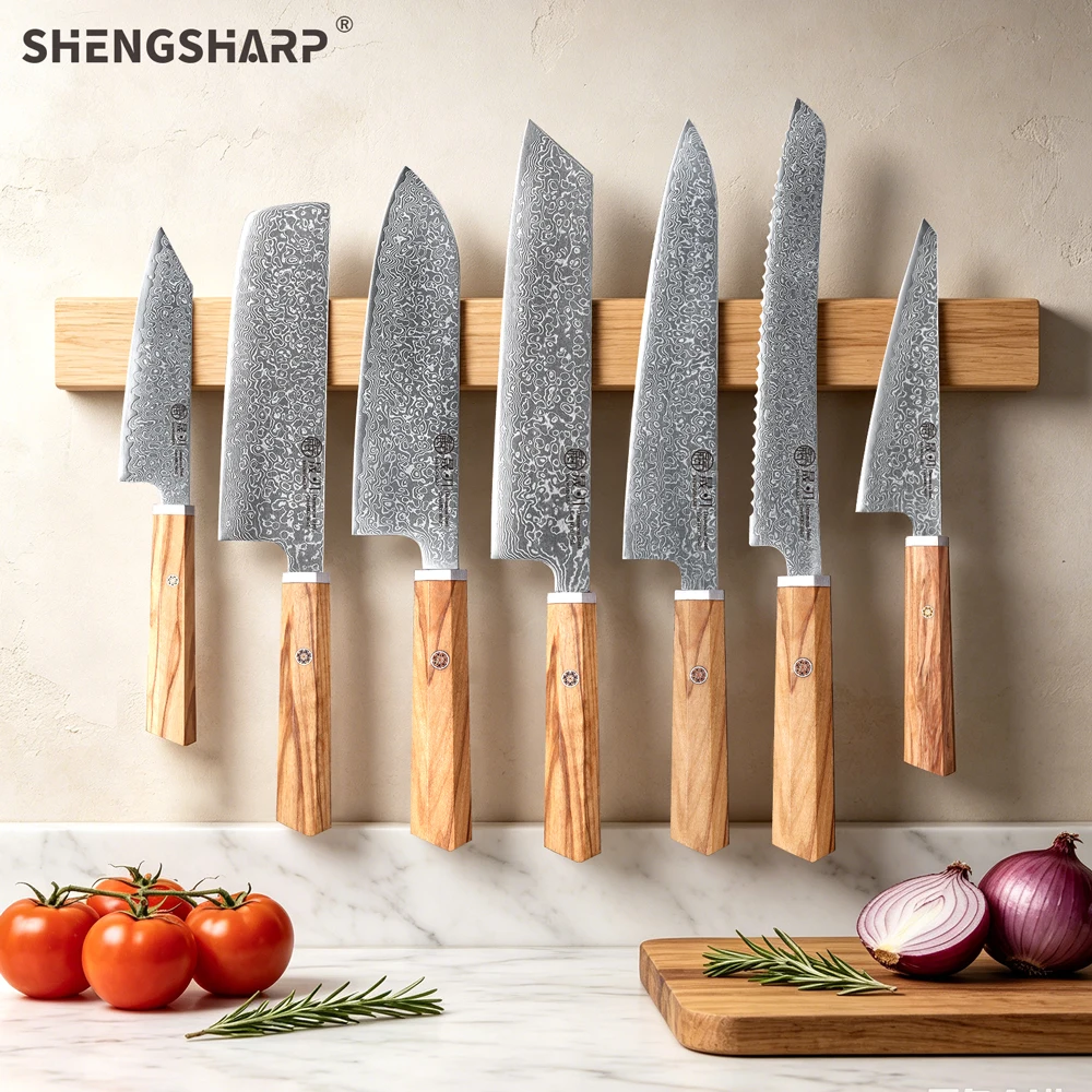 

SHENGSHARP 1PC-7PCS Professional Kitchen Knives Set Utility Santoku Bread Japanese Handmade 67 Layer Damascus Steel Chef Knife