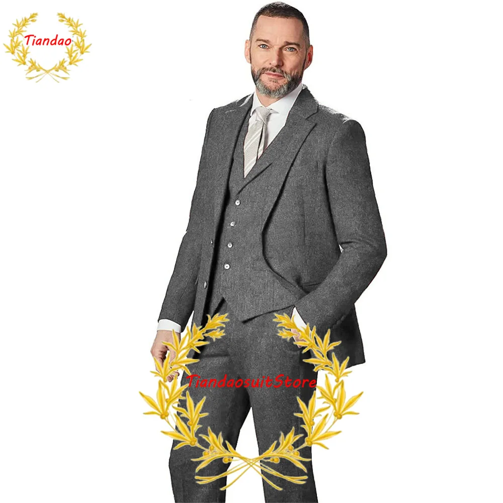 

Men's Suit 3 Piece Herringbone Wool Jacket Pants Vest Winter Warm Blazer Set Wedding Tuxedo Formal Business Workwear